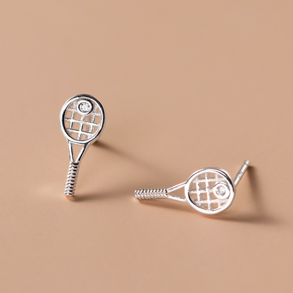 Sterling Silver Tennis Racket Earrings Tennis Ball Rhinestone Earrings 24$